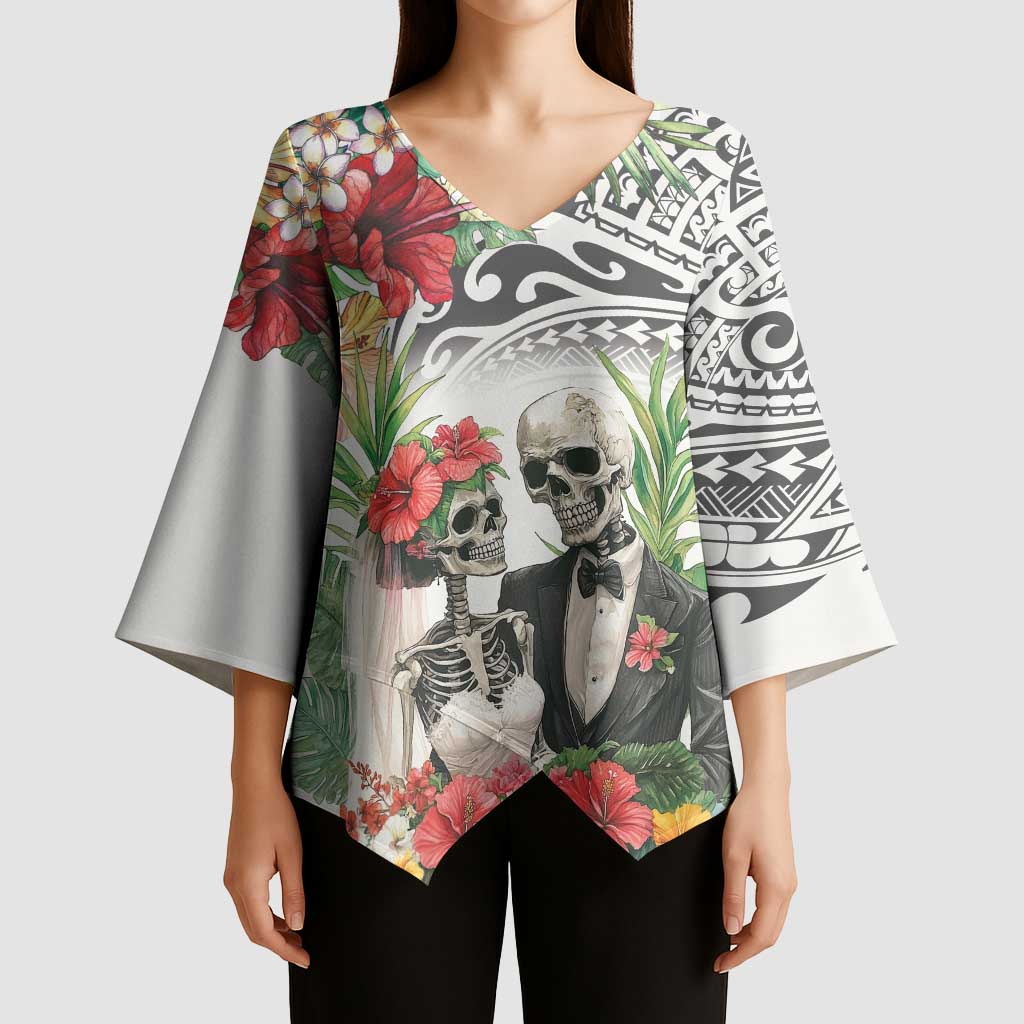 Skeleton Love for Valentines Day Kimono Sleeve Blouse Polynesian Tribal Love Forever LT9 - Polynesian Pride
