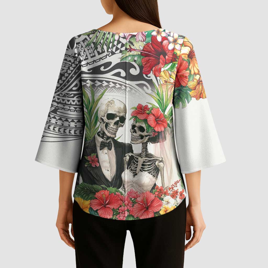 Skeleton Love for Valentines Day Kimono Sleeve Blouse Polynesian Tribal Love Forever LT9 - Polynesian Pride