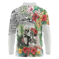 Skeleton Love for Valentine’s Day Long Sleeve Polo Shirt Polynesian Tribal Love Forever