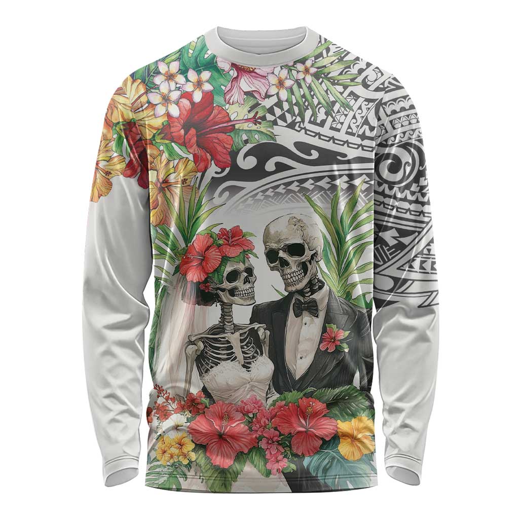 Skeleton Love for Valentines Day Long Sleeve Shirt Polynesian Tribal Love Forever LT9 Unisex White - Polynesian Pride