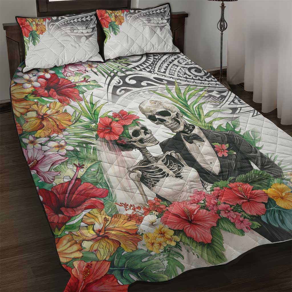 Skeleton Love for Valentines Day Quilt Bed Set Polynesian Tribal Love Forever LT9 White - Polynesian Pride