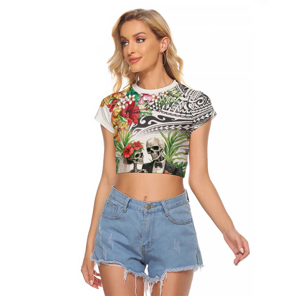 Skeleton Love for Valentines Day Raglan Cropped T Shirt Polynesian Tribal Love Forever LT9 Female White - Polynesian Pride