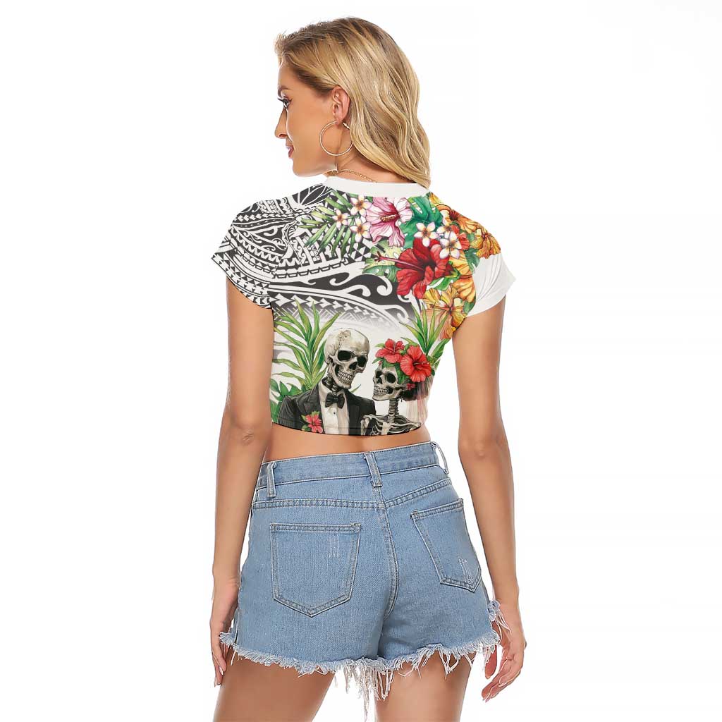 Skeleton Love for Valentines Day Raglan Cropped T Shirt Polynesian Tribal Love Forever LT9 - Polynesian Pride