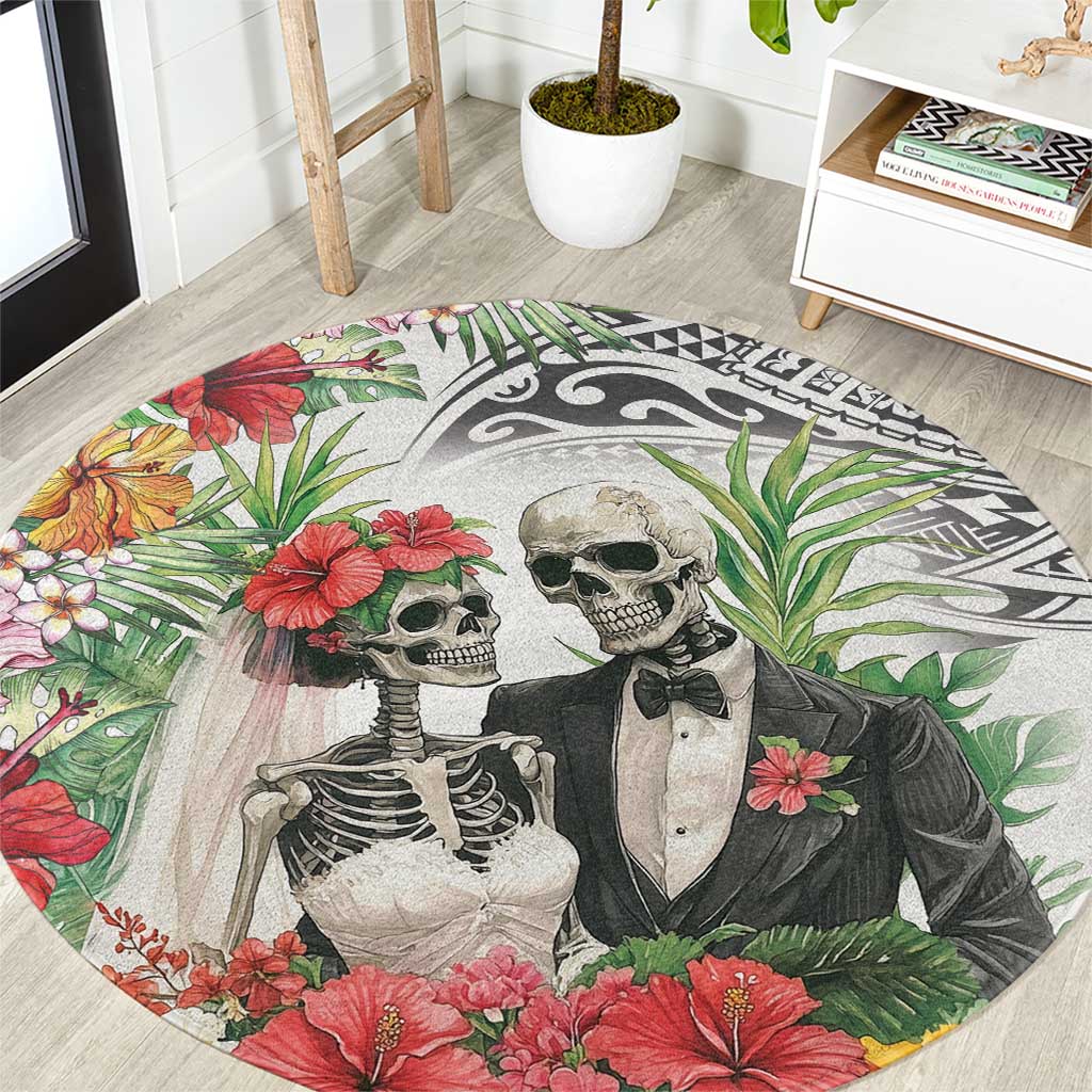 Skeleton Love for Valentine’s Day Round Carpet Polynesian Tribal Love Forever