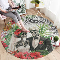 Skeleton Love for Valentine’s Day Round Carpet Polynesian Tribal Love Forever