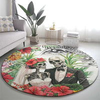 Skeleton Love for Valentine’s Day Round Carpet Polynesian Tribal Love Forever