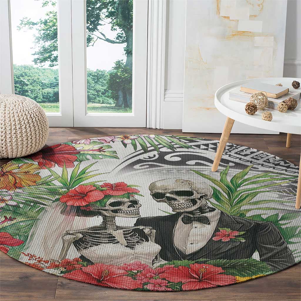 Skeleton Love for Valentine’s Day Round Carpet Polynesian Tribal Love Forever
