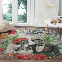 Skeleton Love for Valentine’s Day Round Carpet Polynesian Tribal Love Forever