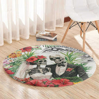 Skeleton Love for Valentine’s Day Round Carpet Polynesian Tribal Love Forever