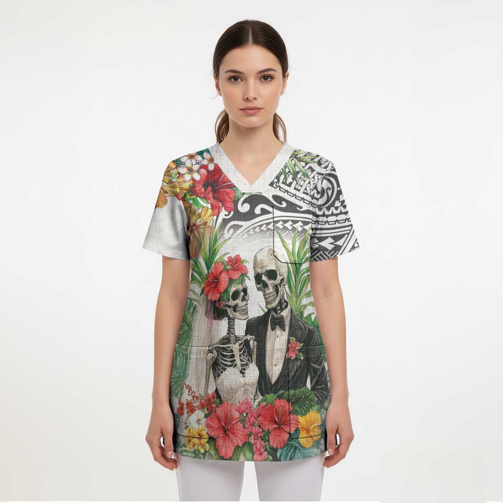 Skeleton Love for Valentine’s Day Scrub Top Polynesian Tribal Love Forever - Polynesian Pride