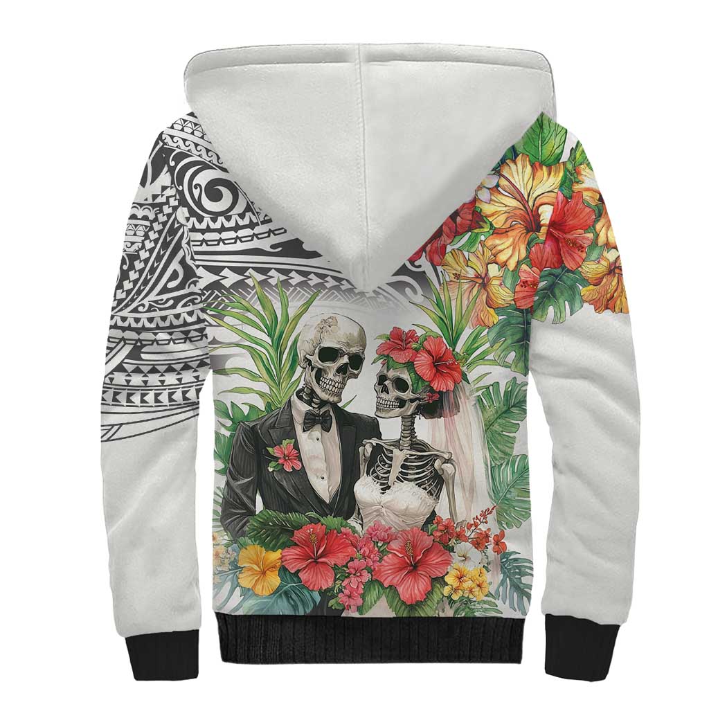 Skeleton Love for Valentines Day Sherpa Hoodie Polynesian Tribal Love Forever LT9 - Polynesian Pride