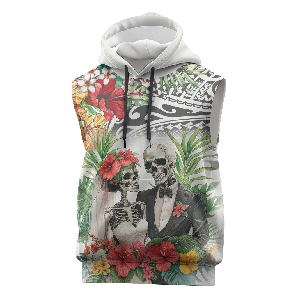 Skeleton Love for Valentines Day Sleeveless Hoodie Polynesian Tribal Love Forever LT9 White - Polynesian Pride
