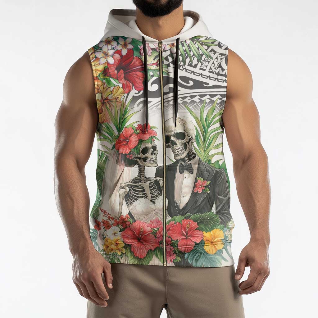 Skeleton Love for Valentine’s Day Sleeveless Zip Hoodie Polynesian Tribal Love Forever - Polynesian Pride