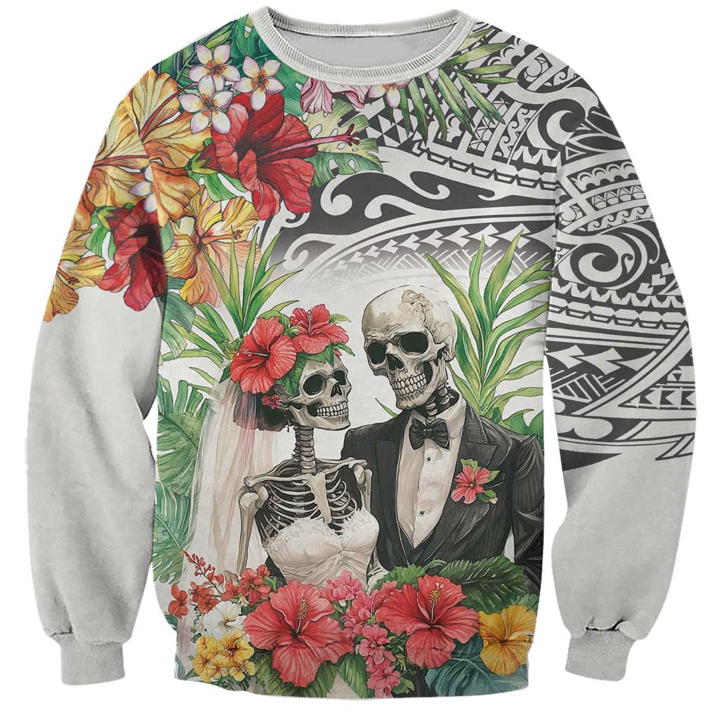 Skeleton Love for Valentines Day Sweatshirt Polynesian Tribal Love Forever LT9 Unisex White - Polynesian Pride