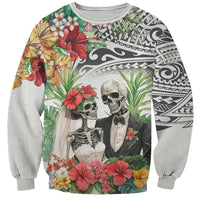 Skeleton Love for Valentines Day Sweatshirt Polynesian Tribal Love Forever LT9 Unisex White - Polynesian Pride