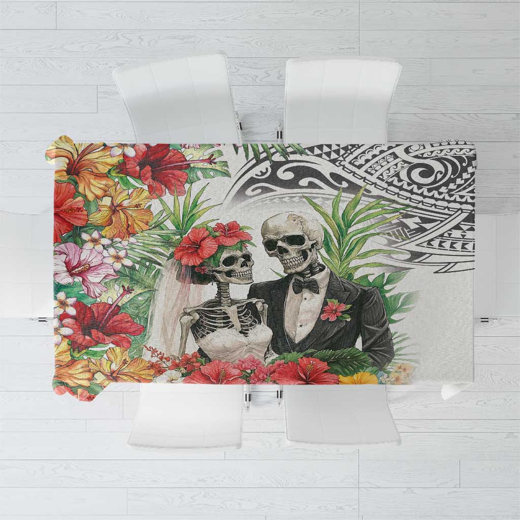 Skeleton Love for Valentines Day Tablecloth Polynesian Tribal Love Forever LT9 White - Polynesian Pride