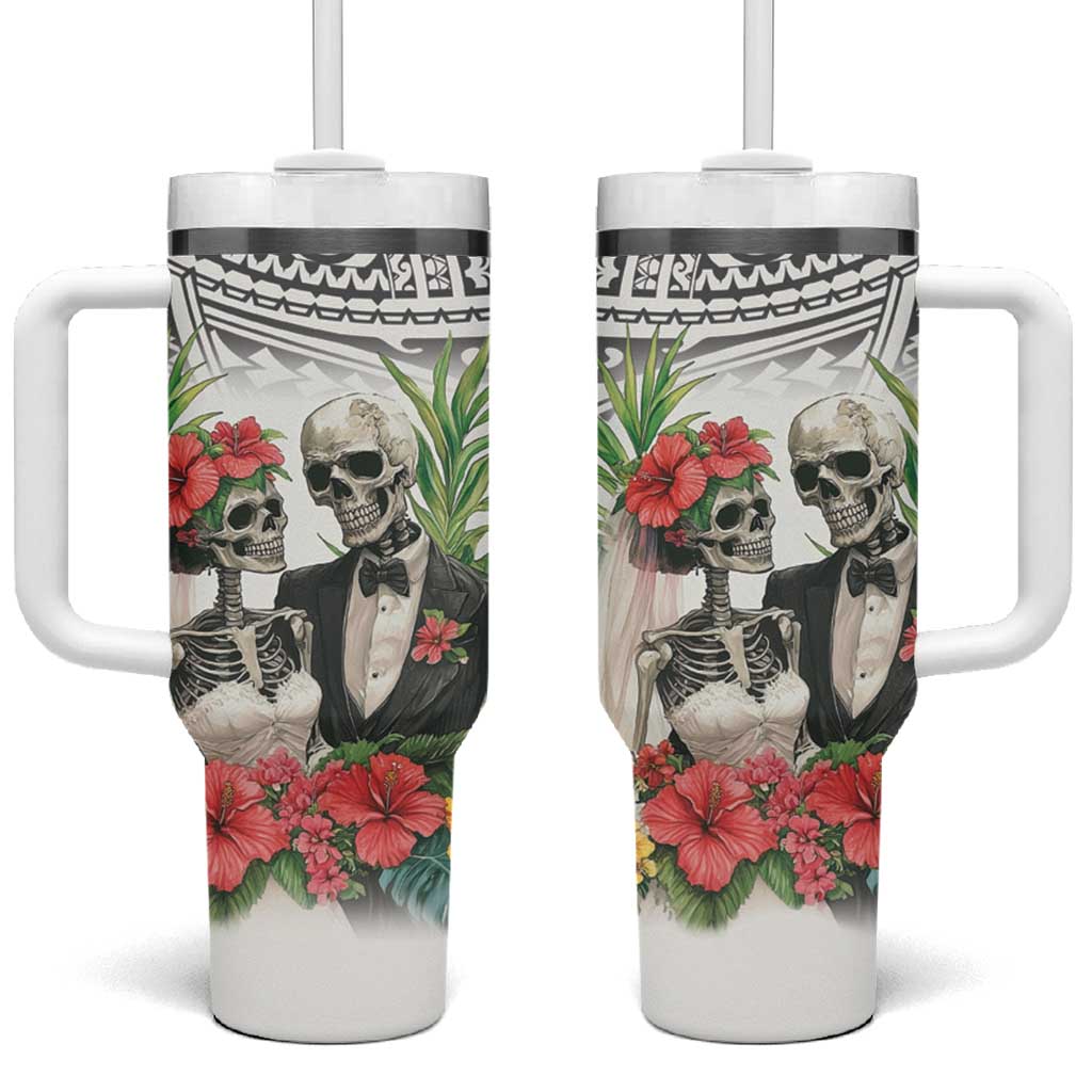 Skeleton Love for Valentines Day Tumbler With Handle Polynesian Tribal Love Forever LT9 One Size: 40 oz White - Polynesian Pride
