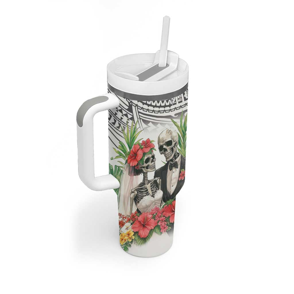 Skeleton Love for Valentines Day Tumbler With Handle Polynesian Tribal Love Forever LT9 - Polynesian Pride