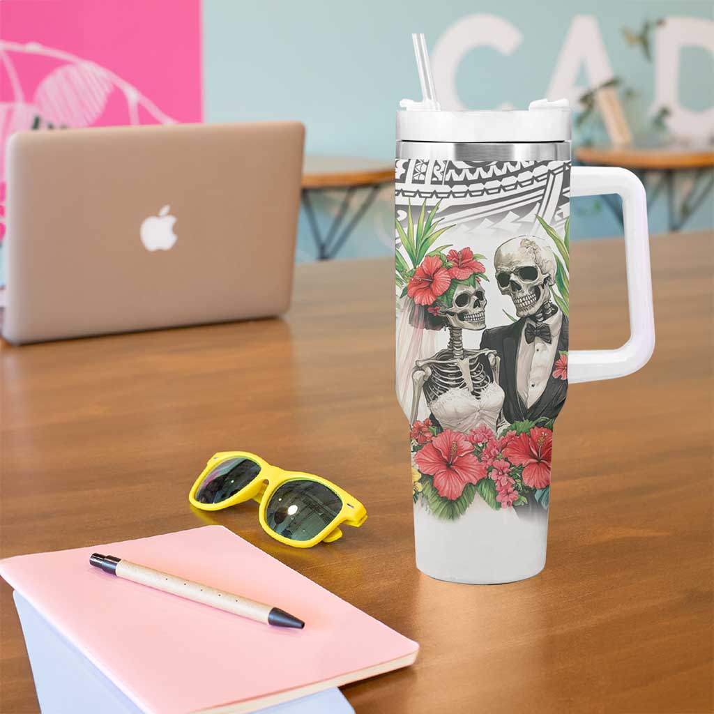 Skeleton Love for Valentines Day Tumbler With Handle Polynesian Tribal Love Forever LT9 - Polynesian Pride
