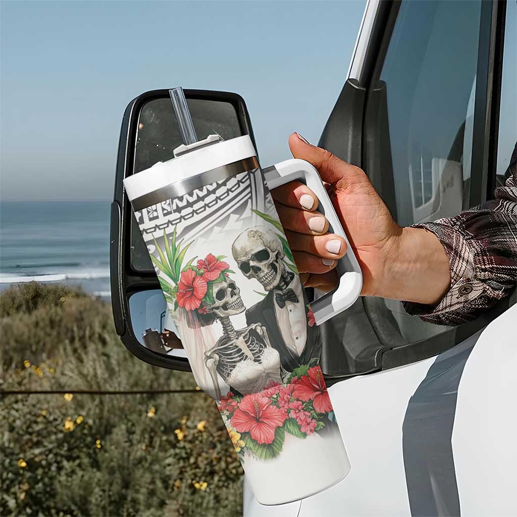 Skeleton Love for Valentines Day Tumbler With Handle Polynesian Tribal Love Forever LT9 - Polynesian Pride