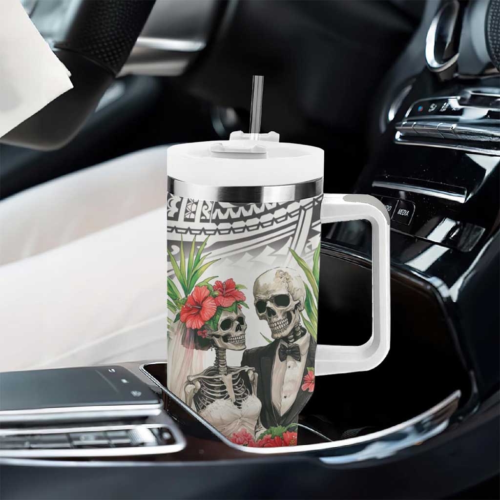 Skeleton Love for Valentines Day Tumbler With Handle Polynesian Tribal Love Forever LT9 - Polynesian Pride