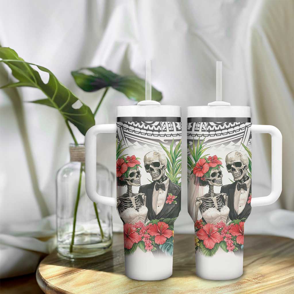 Skeleton Love for Valentines Day Tumbler With Handle Polynesian Tribal Love Forever LT9 - Polynesian Pride