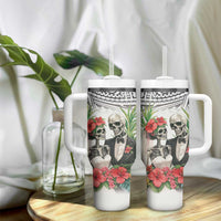 Skeleton Love for Valentines Day Tumbler With Handle Polynesian Tribal Love Forever LT9 - Polynesian Pride