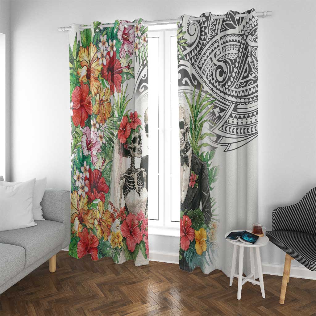 Skeleton Love for Valentines Day Window Curtain Polynesian Tribal Love Forever LT9 With Grommets White - Polynesian Pride