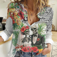 Skeleton Love for Valentine’s Day Women Casual Shirt Polynesian Tribal Love Forever