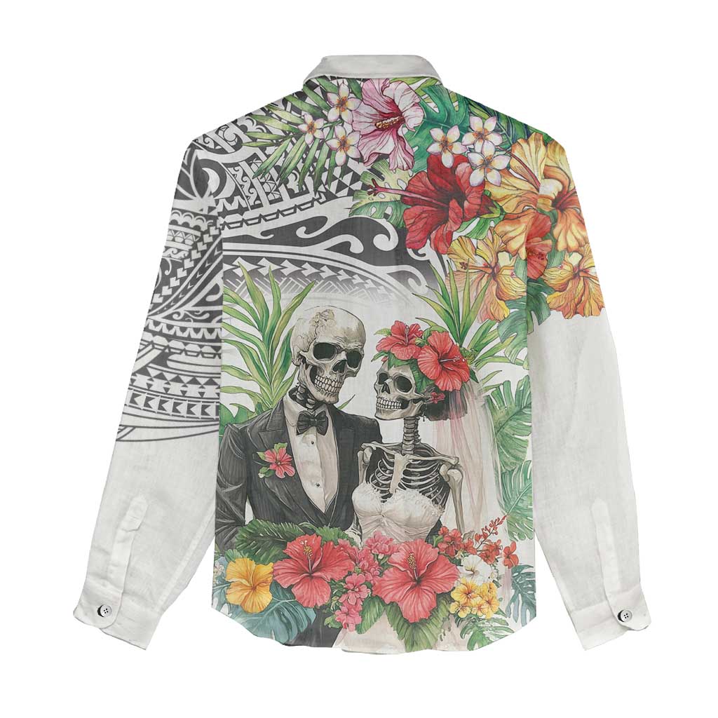 Skeleton Love for Valentine’s Day Women Casual Shirt Polynesian Tribal Love Forever