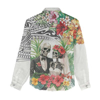 Skeleton Love for Valentine’s Day Women Casual Shirt Polynesian Tribal Love Forever