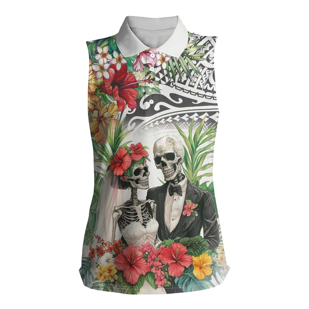 Skeleton Love for Valentine’s Day Women Sleeveless Polo Shirt Polynesian Tribal Love Forever