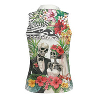 Skeleton Love for Valentine’s Day Women Sleeveless Polo Shirt Polynesian Tribal Love Forever