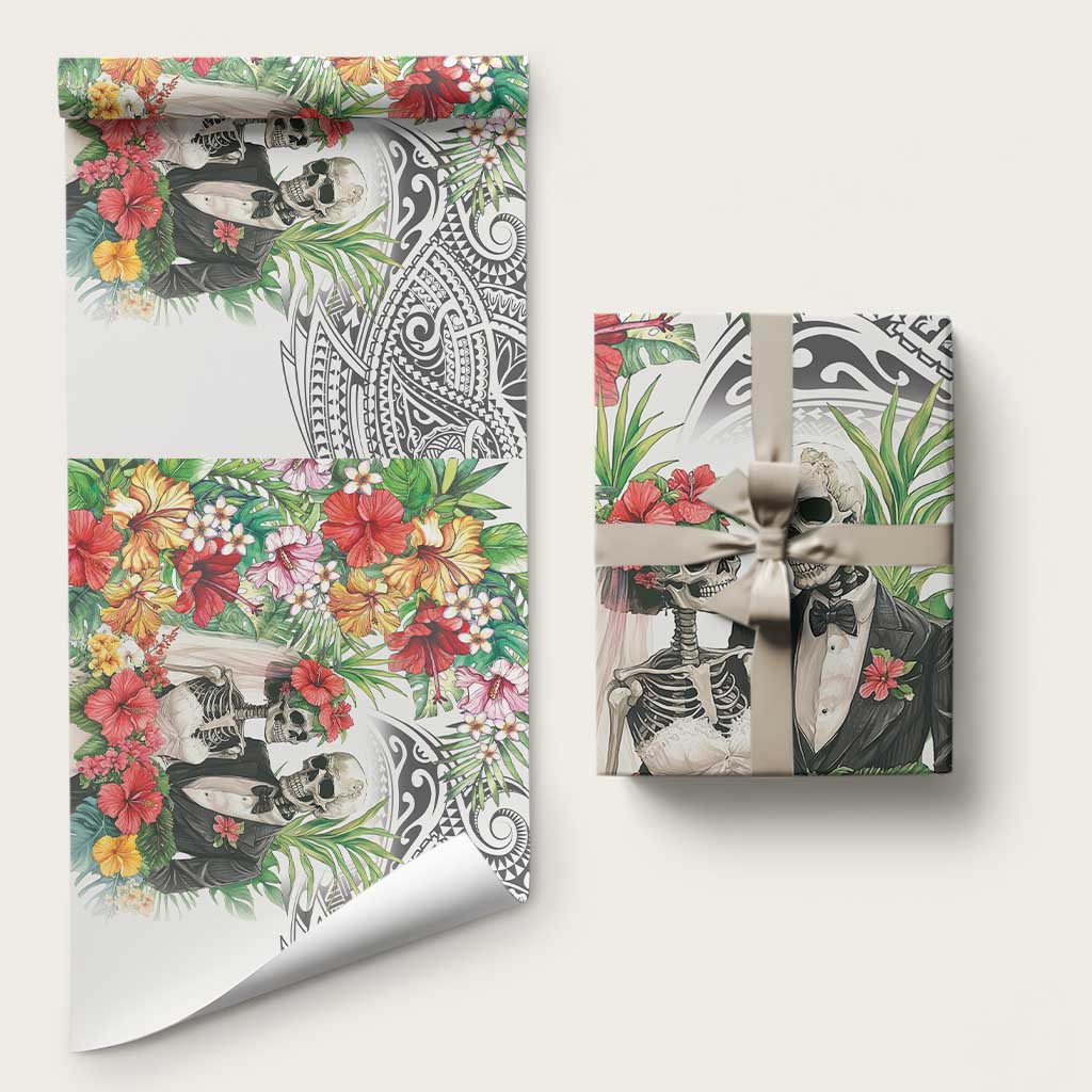 Skeleton Love for Valentines Day Wrapping Paper Polynesian Tribal Love Forever LT9 58" × 23" White - Polynesian Pride