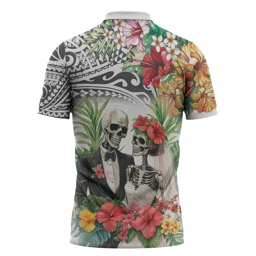 Skeleton Love for Valentines Day Zipper Polo Shirt Polynesian Tribal Love Forever LT9 - Polynesian Pride