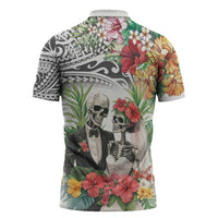 Skeleton Love for Valentines Day Zipper Polo Shirt Polynesian Tribal Love Forever LT9 - Polynesian Pride