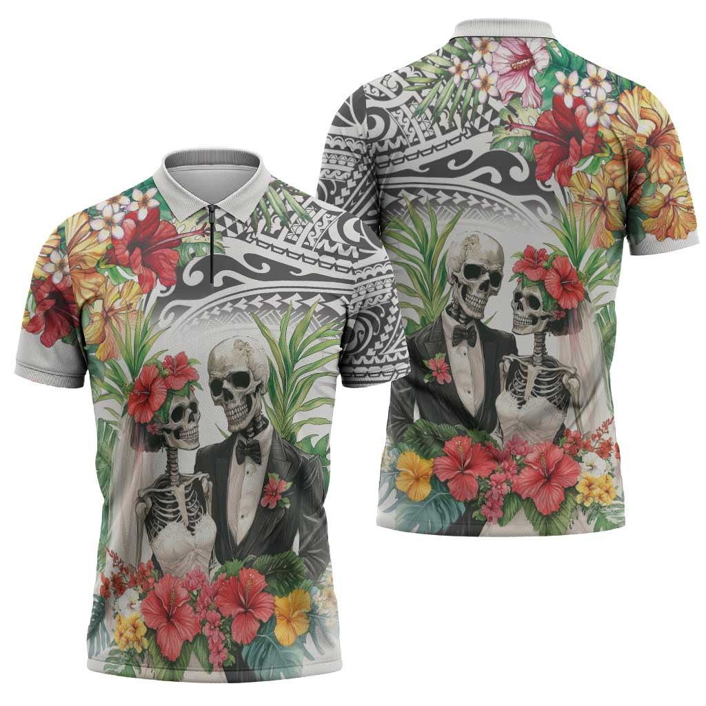 Skeleton Love for Valentines Day Zipper Polo Shirt Polynesian Tribal Love Forever LT9 - Polynesian Pride