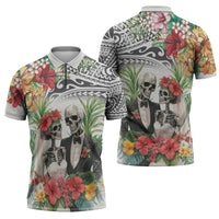 Skeleton Love for Valentines Day Zipper Polo Shirt Polynesian Tribal Love Forever LT9 - Polynesian Pride