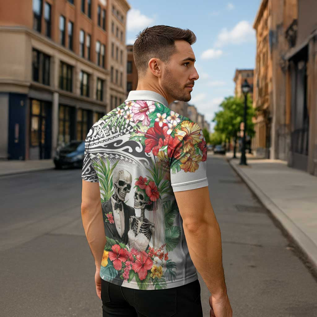 Skeleton Love for Valentines Day Zipper Polo Shirt Polynesian Tribal Love Forever LT9 - Polynesian Pride