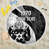 Personalised Tonga Emancipation Day Beach Blanket Since 1970 Ngatu Tribal Pattern LT9 One Size 150cm Black - Polynesian Pride