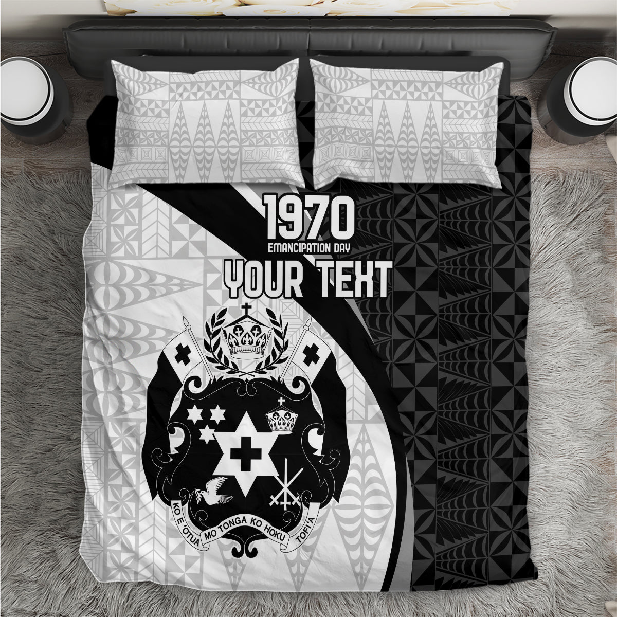 Personalised Tonga Emancipation Day Bedding Set Since 1970 Ngatu Tribal Pattern LT9 Black - Polynesian Pride
