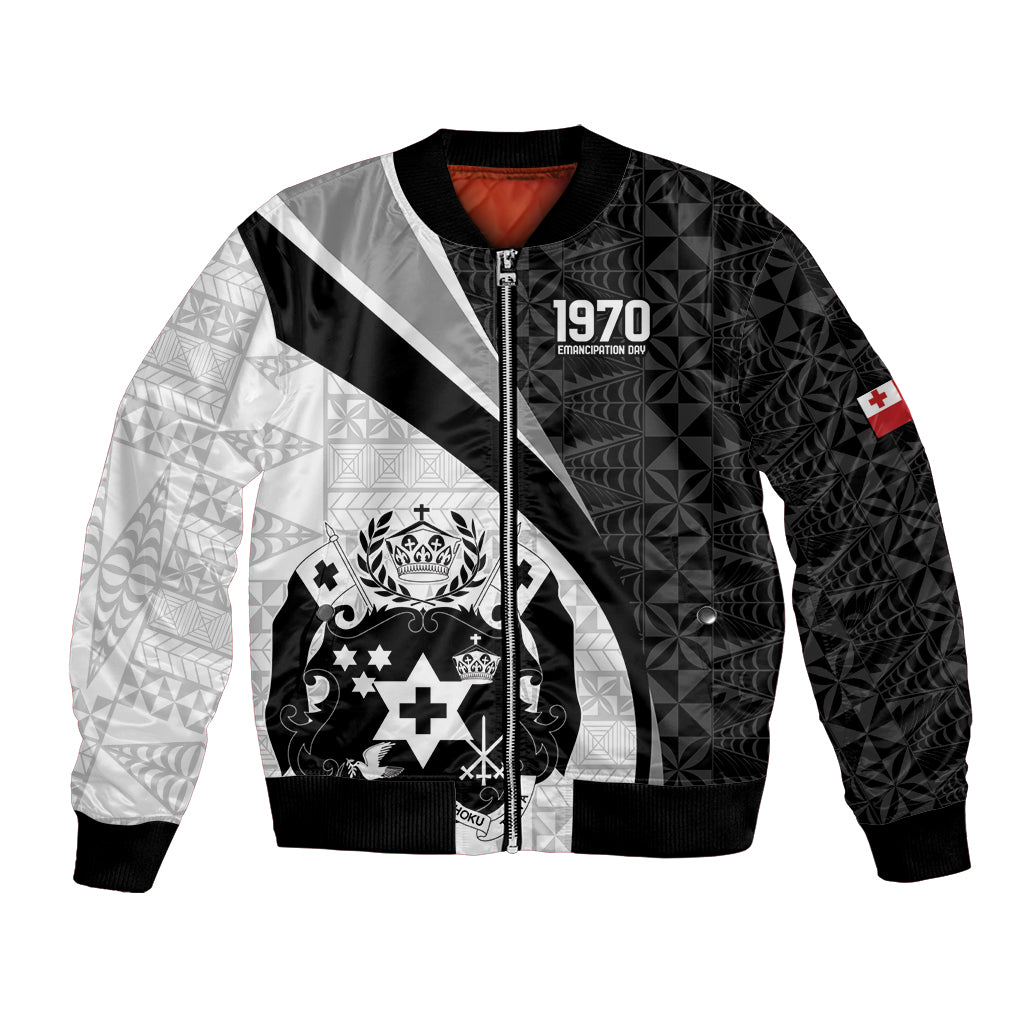Personalised Tonga Emancipation Day Bomber Jacket Since 1970 Ngatu Tribal Pattern LT9 Unisex Black - Polynesian Pride