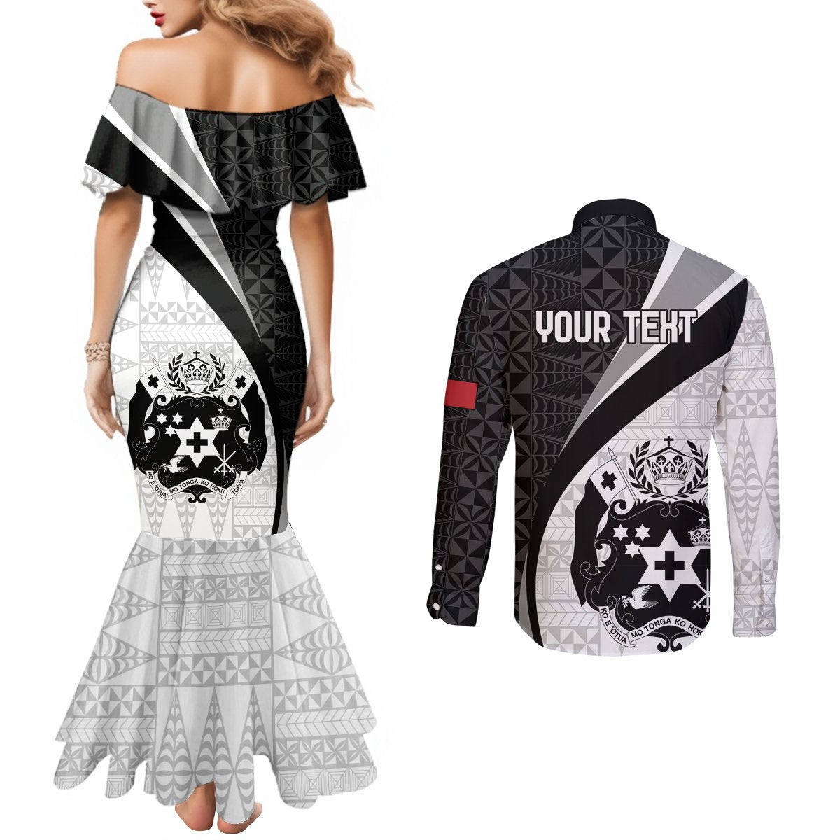 Personalised Tonga Emancipation Day Couples Matching Mermaid Dress and Long Sleeve Button Shirt Since 1970 Ngatu Tribal Pattern LT9 - Polynesian Pride