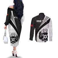 Personalised Tonga Emancipation Day Couples Matching Off The Shoulder Long Sleeve Dress and Long Sleeve Button Shirt Since 1970 Ngatu Tribal Pattern LT9 - Polynesian Pride