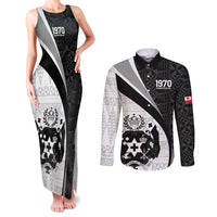 Personalised Tonga Emancipation Day Couples Matching Tank Maxi Dress and Long Sleeve Button Shirt Since 1970 Ngatu Tribal Pattern LT9 Black - Polynesian Pride