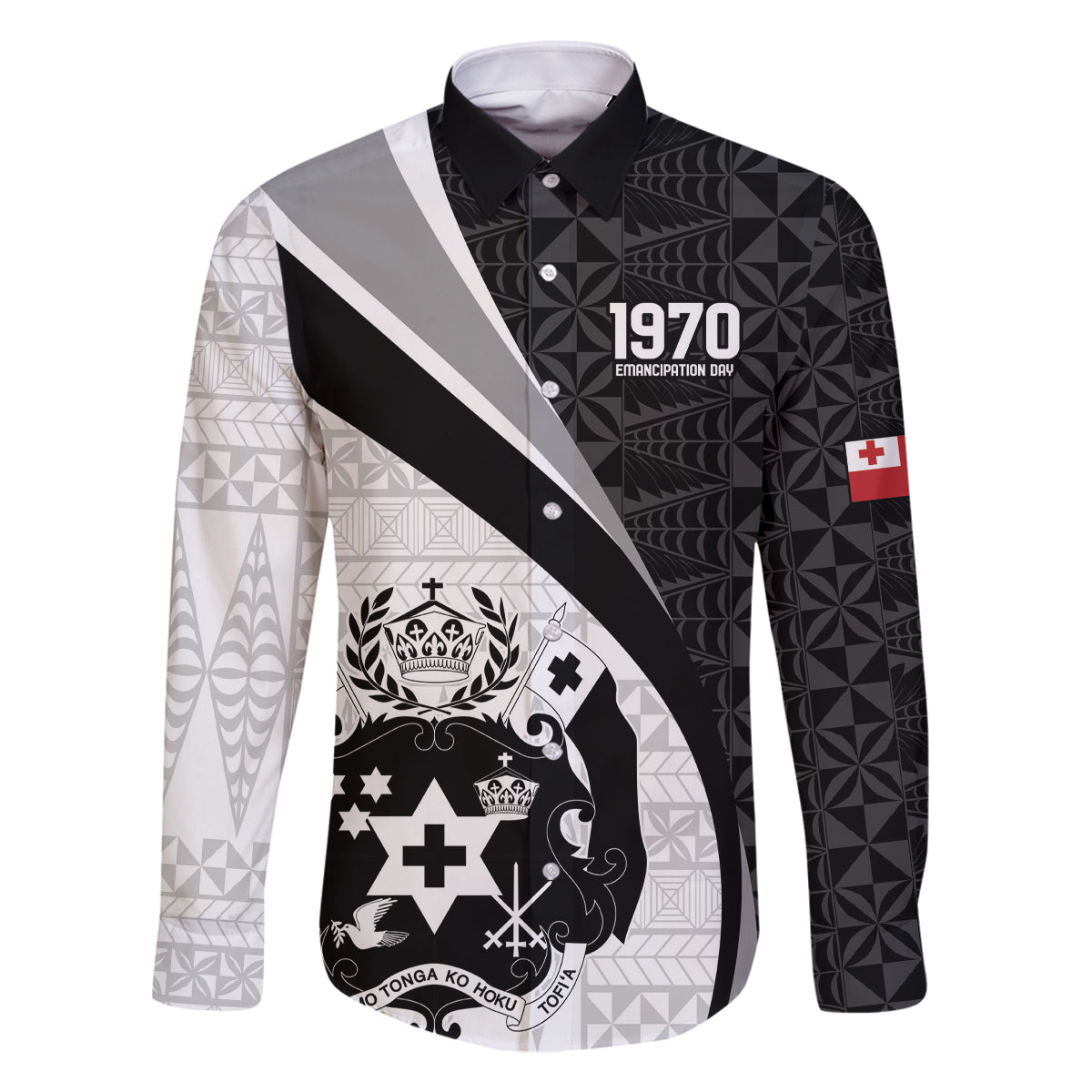 Personalised Tonga Emancipation Day Family Matching Mermaid Dress and Hawaiian Shirt Since 1970 Ngatu Tribal Pattern LT9 Dad's Shirt - Long Sleeve Black - Polynesian Pride