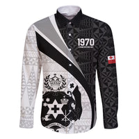 Personalised Tonga Emancipation Day Family Matching Mermaid Dress and Hawaiian Shirt Since 1970 Ngatu Tribal Pattern LT9 Dad's Shirt - Long Sleeve Black - Polynesian Pride