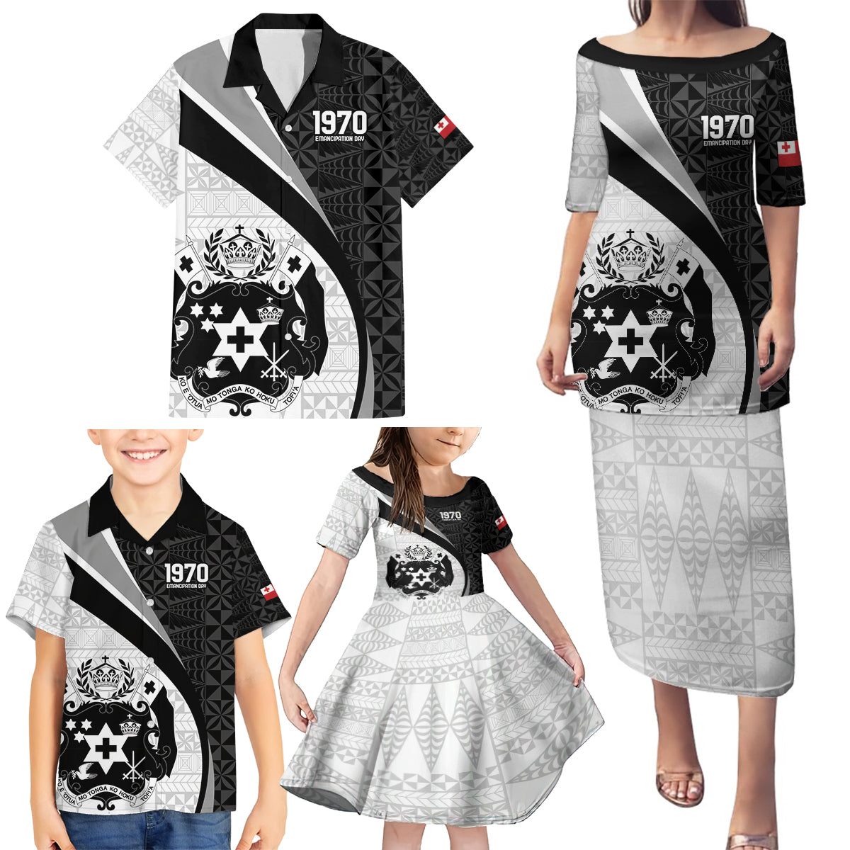 Personalised Tonga Emancipation Day Family Matching Puletasi and Hawaiian Shirt Since 1970 Ngatu Tribal Pattern LT9 - Polynesian Pride