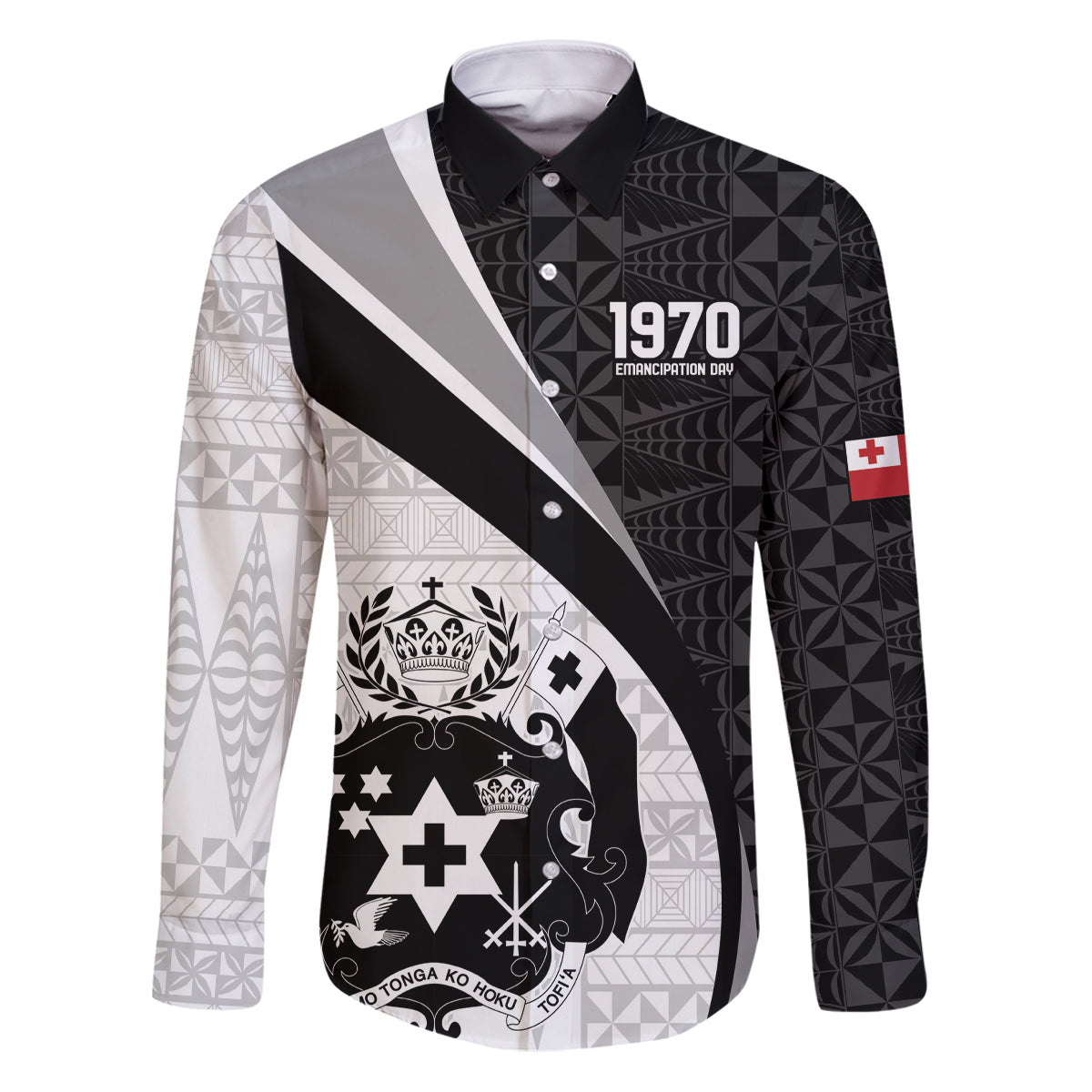 Personalised Tonga Emancipation Day Family Matching Puletasi and Hawaiian Shirt Since 1970 Ngatu Tribal Pattern LT9 Dad's Shirt - Long Sleeve Black - Polynesian Pride