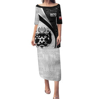 Personalised Tonga Emancipation Day Family Matching Puletasi and Hawaiian Shirt Since 1970 Ngatu Tribal Pattern LT9 Mom's Dress Black - Polynesian Pride